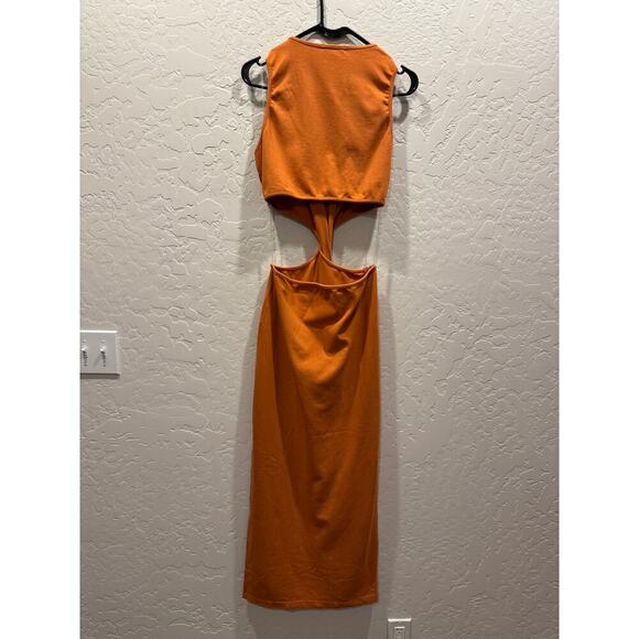 Sundry High Neck cutout sleeveless midi sundress dress Stretchy XL Orange - Picture 5 of 8